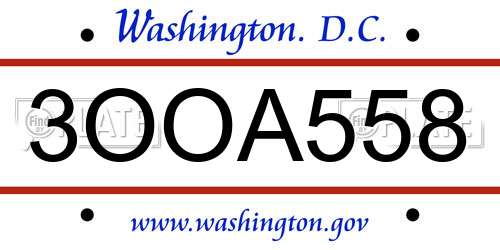3OOA558 District Of Columbia License Plate