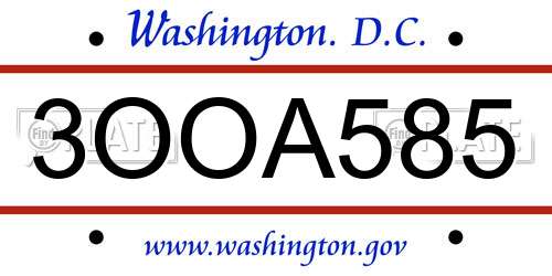 3OOA585 District Of Columbia License Plate