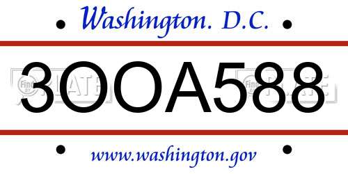 3OOA588 District Of Columbia License Plate