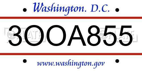 3OOA855 District Of Columbia License Plate