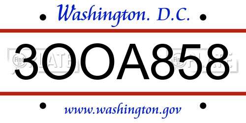 3OOA858 District Of Columbia License Plate