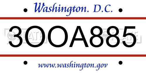 3OOA885 District Of Columbia License Plate