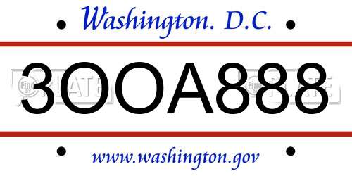 3OOA888 District Of Columbia License Plate