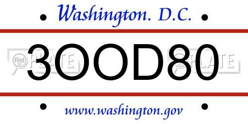 3OOD80 District Of Columbia License Plate