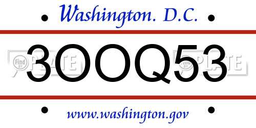 3OOQ53 District Of Columbia License Plate
