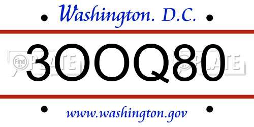 3OOQ80 District Of Columbia License Plate
