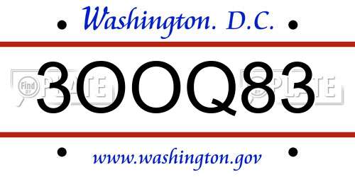 3OOQ83 District Of Columbia License Plate