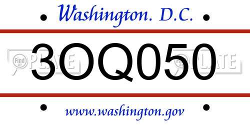 3OQ050 District Of Columbia License Plate