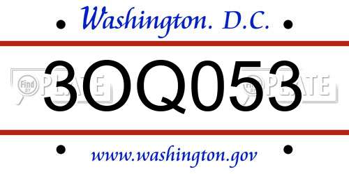 3OQ053 District Of Columbia License Plate