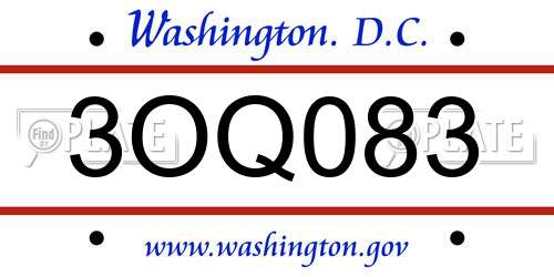 3OQ083 District Of Columbia License Plate