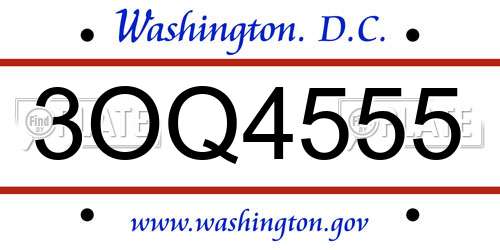 3OQ4555 District Of Columbia License Plate