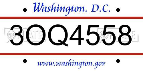 3OQ4558 District Of Columbia License Plate