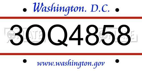 3OQ4858 District Of Columbia License Plate