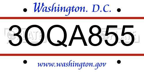 3OQA855 District Of Columbia License Plate