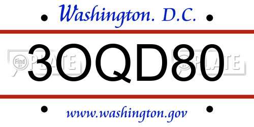 3OQD80 District Of Columbia License Plate