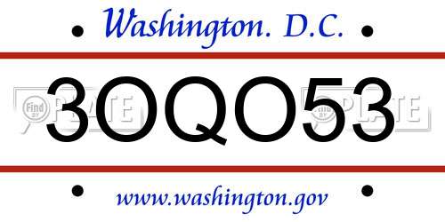 3OQO53 District Of Columbia License Plate