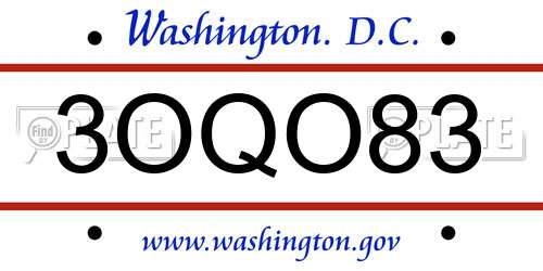 3OQO83 District Of Columbia License Plate