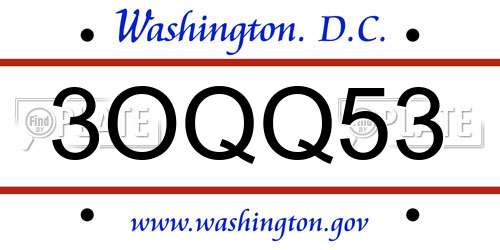 3OQQ53 District Of Columbia License Plate