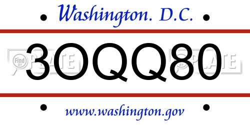 3OQQ80 District Of Columbia License Plate