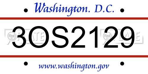 3OS2129 District Of Columbia License Plate