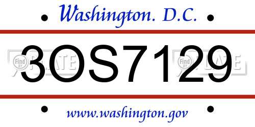 3OS7129 District Of Columbia License Plate