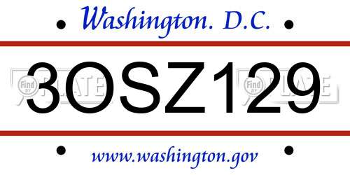 3OSZ129 District Of Columbia License Plate
