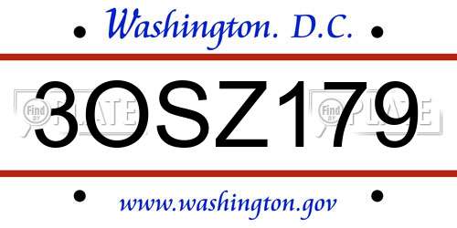 3OSZ179 District Of Columbia License Plate
