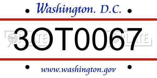 3OT0067 District Of Columbia License Plate