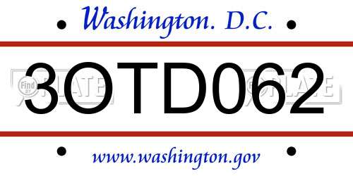 3OTD062 District Of Columbia License Plate