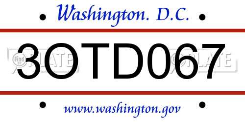 3OTD067 District Of Columbia License Plate