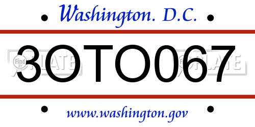 3OTO067 District Of Columbia License Plate