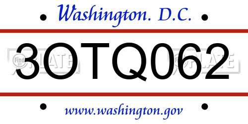 3OTQ062 District Of Columbia License Plate
