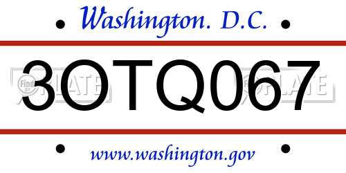 3OTQ067 District Of Columbia License Plate