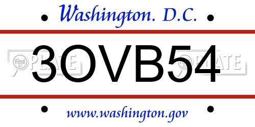 3OVB54 District Of Columbia License Plate