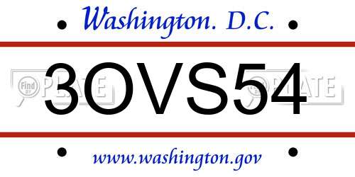 3OVS54 District Of Columbia License Plate