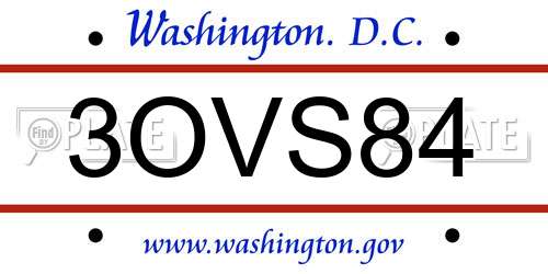 3OVS84 District Of Columbia License Plate