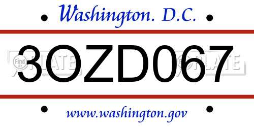 3OZD067 District Of Columbia License Plate