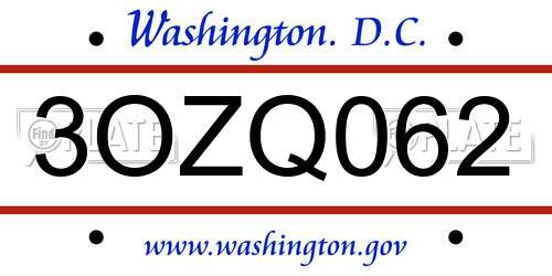 3OZQ062 District Of Columbia License Plate