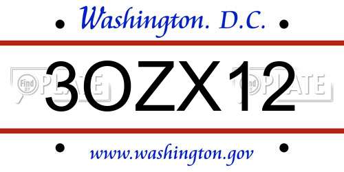 3OZX12 District Of Columbia License Plate