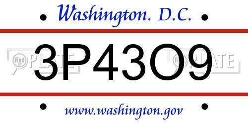 3P43O9 District Of Columbia License Plate
