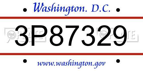 3P87329 District Of Columbia License Plate