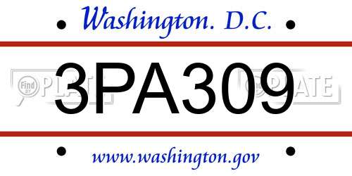3PA309 District Of Columbia License Plate