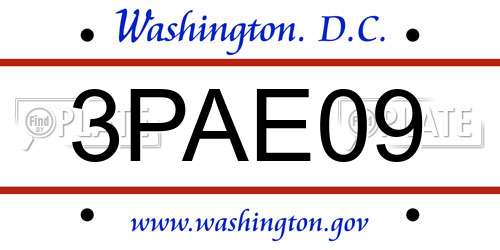 3PAE09 District Of Columbia License Plate