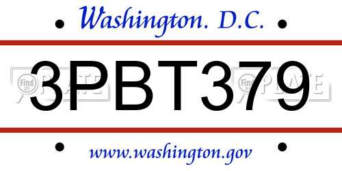3PBT379 District Of Columbia License Plate