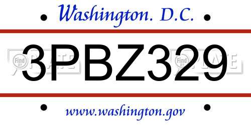 3PBZ329 District Of Columbia License Plate