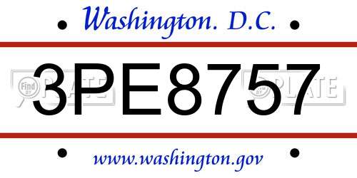 3PE8757 District Of Columbia License Plate