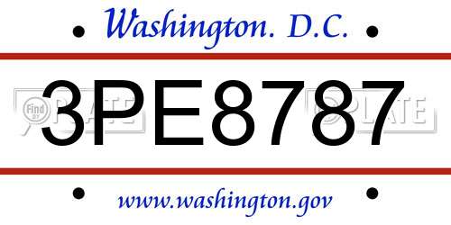 3PE8787 District Of Columbia License Plate