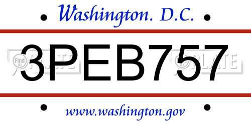 3PEB757 District Of Columbia License Plate