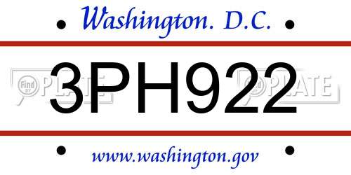 3PH922 District Of Columbia License Plate