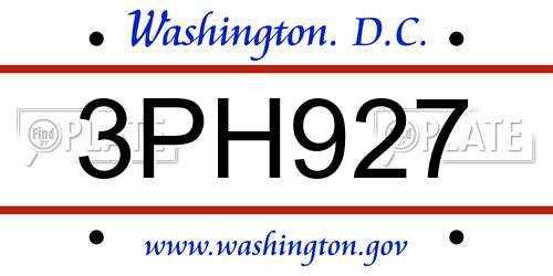 3PH927 District Of Columbia License Plate